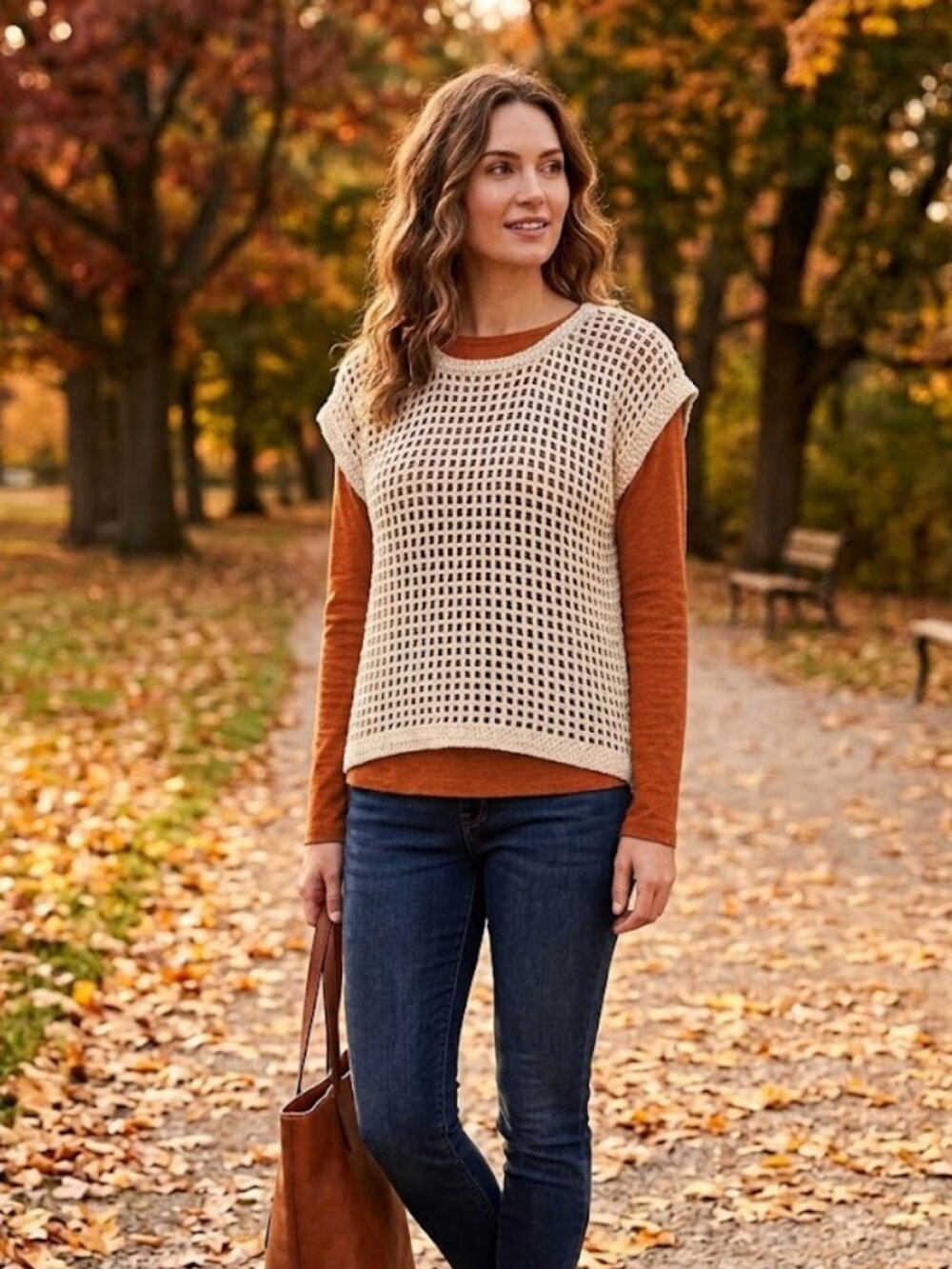 Fate Cream Open-Weave Crochet Short Sleeve Top